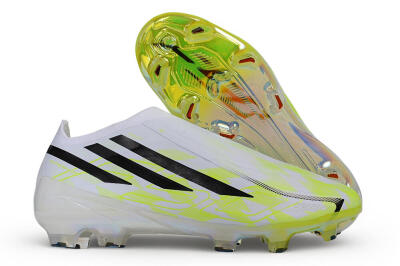 Unisex Adidas F50 Hyperfast Elite Laceless FG Firm Ground Low-Tops Football Boots - White/White/Lucid Lemon