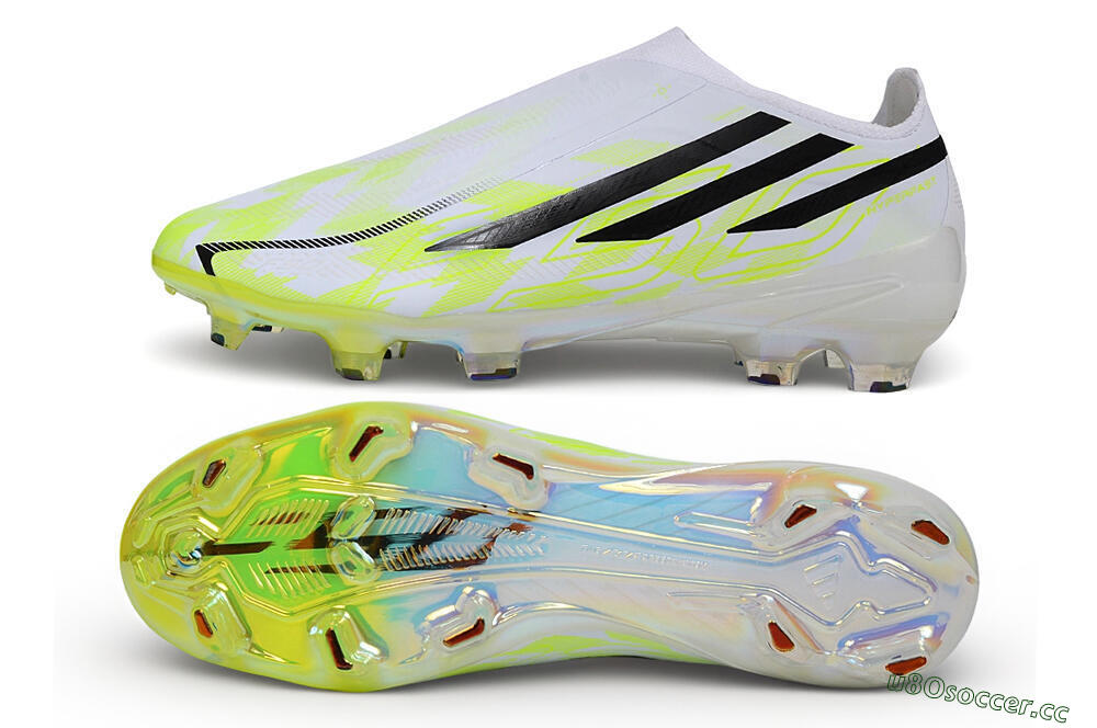 Unisex Adidas F50 Hyperfast Elite Laceless FG Firm Ground Low-Tops Football Boots - White/White/Lucid Lemon 1