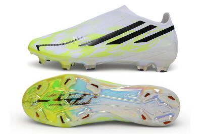 Unisex Adidas F50 Hyperfast Elite Laceless FG Firm Ground Low-Tops Football Boots - White/White/Lucid Lemon