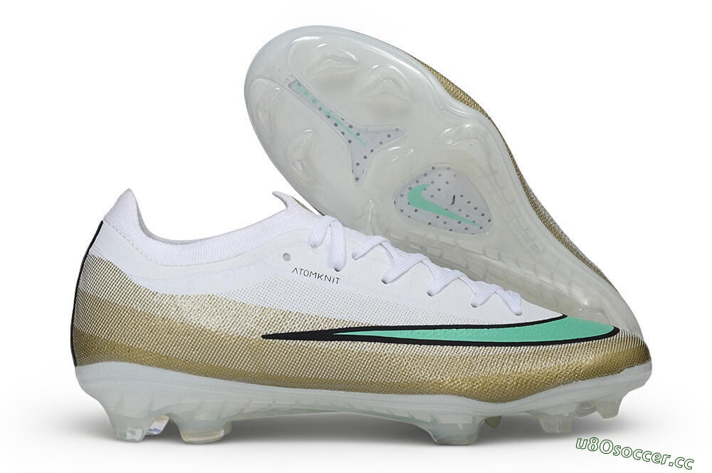 Unisex Nike Air Zoom Mercurial Vapor 17 Elite FG Firm Ground Low-Tops Football Boots - White/Metallic Gold/Mint Green 2