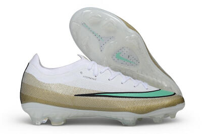 Unisex Nike Air Zoom Mercurial Vapor 17 Elite FG Firm Ground Low-Tops Football Boots - White/Metallic Gold/Mint Green