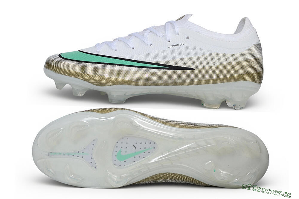 Unisex Nike Air Zoom Mercurial Vapor 17 Elite FG Firm Ground Low-Tops Football Boots - White/Metallic Gold/Mint Green 1