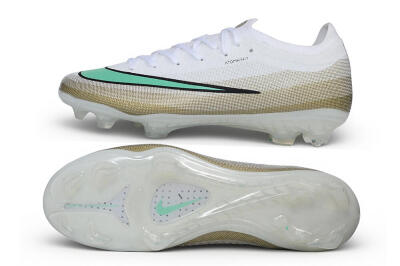 Unisex Nike Air Zoom Mercurial Vapor 17 Elite FG Firm Ground Low-Tops Football Boots - White/Metallic Gold/Mint Green