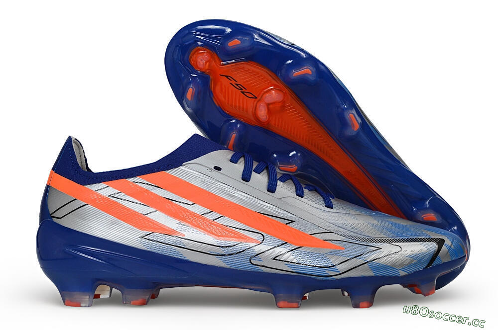 Unisex Adidas F50 Hyperfast Elite Laceless FG Firm Ground Low-Tops Football Boots - Silver/Lucid Blue/Solar Red 2