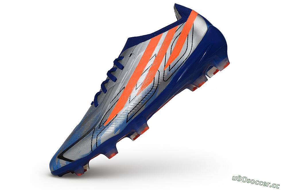 Unisex Adidas F50 Hyperfast Elite Laceless FG Firm Ground Low-Tops Football Boots - Silver/Lucid Blue/Solar Red 5