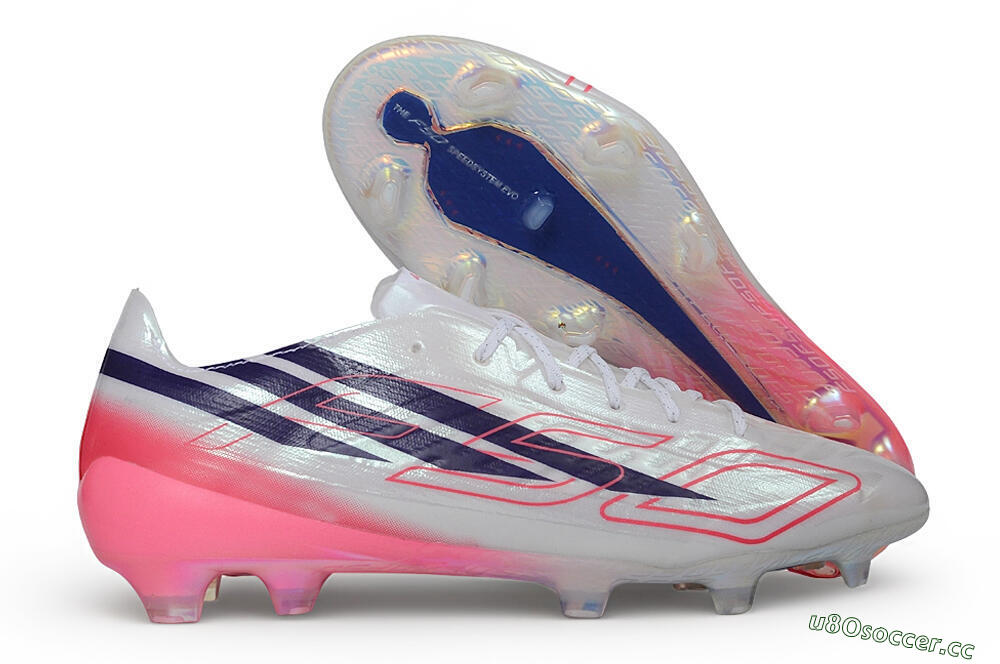 Unisex Adidas F50 Hyperfast Evo FG Firm Ground Low-Tops Football Boots - White/Lucid Pink/Night Indigo 2
