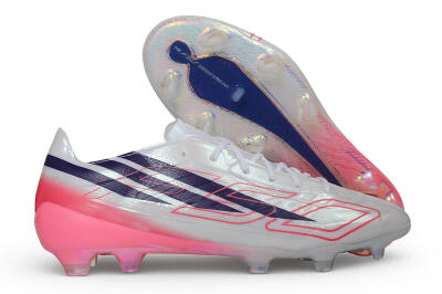 Unisex Adidas F50 Hyperfast Evo FG Firm Ground Low-Tops Football Boots - White/Lucid Pink/Night Indigo