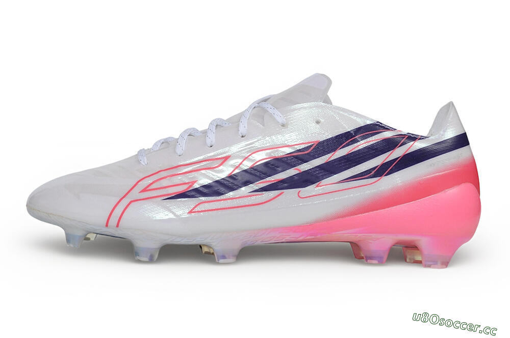 Unisex Adidas F50 Hyperfast Evo FG Firm Ground Low-Tops Football Boots - White/Lucid Pink/Night Indigo 0