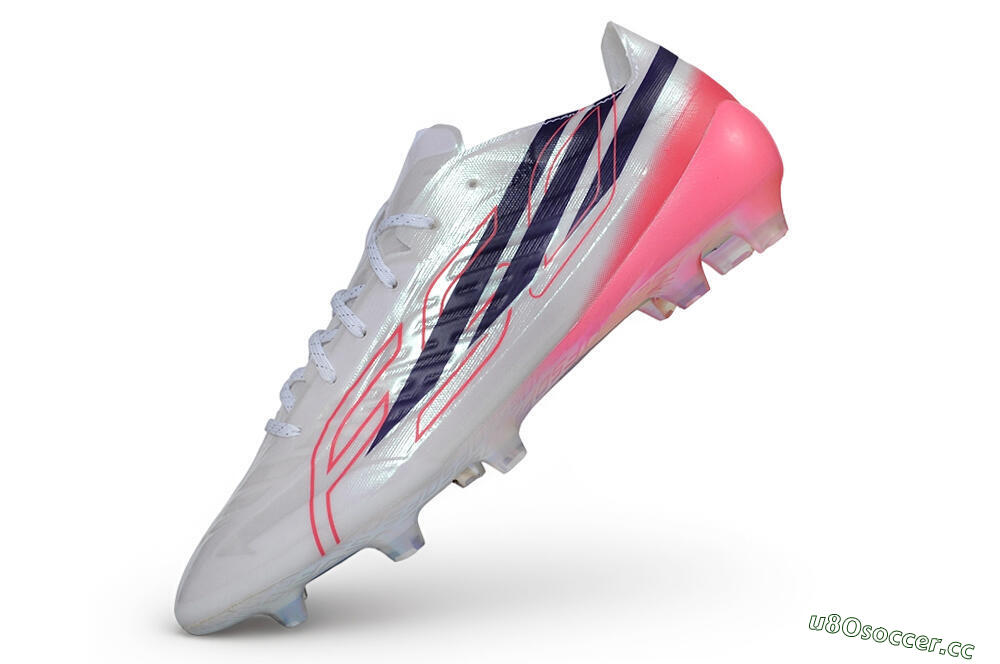 Unisex Adidas F50 Hyperfast Evo FG Firm Ground Low-Tops Football Boots - White/Lucid Pink/Night Indigo 5