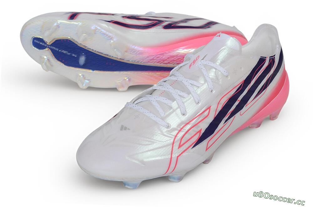 Unisex Adidas F50 Hyperfast Evo FG Firm Ground Low-Tops Football Boots - White/Lucid Pink/Night Indigo 3