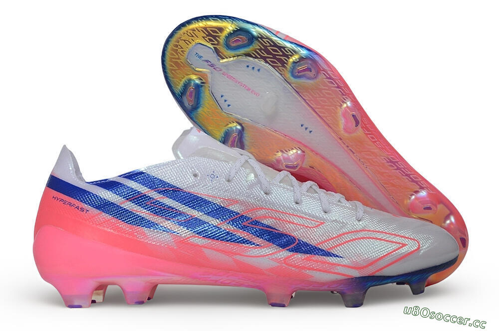 Unisex Adidas F50 Hyperfast Evo FG Firm Ground Low-Tops Football Boots - White/Lucid Blue/Solar Pink 2