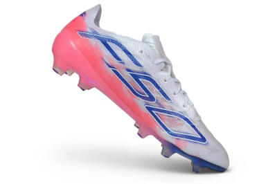 Unisex Adidas F50 Hyperfast Evo FG Firm Ground Low-Tops Football Boots - White/Lucid Blue/Solar Pink