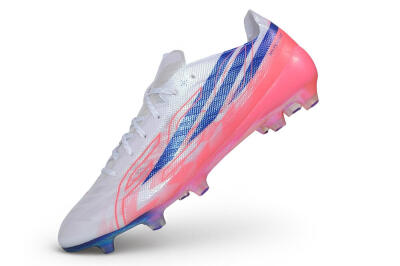 Unisex Adidas F50 Hyperfast Evo FG Firm Ground Low-Tops Football Boots - White/Lucid Blue/Solar Pink