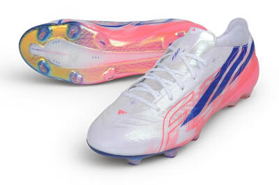 Unisex Adidas F50 Hyperfast Evo FG Firm Ground Low-Tops Football Boots - White/Lucid Blue/Solar Pink