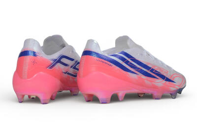 Unisex Adidas F50 Hyperfast Evo FG Firm Ground Low-Tops Football Boots - White/Lucid Blue/Solar Pink