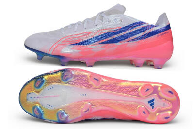Unisex Adidas F50 Hyperfast Evo FG Firm Ground Low-Tops Football Boots - White/Lucid Blue/Solar Pink