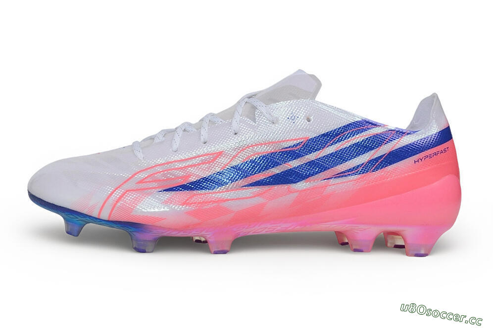 Unisex Adidas F50 Hyperfast Evo FG Firm Ground Low-Tops Football Boots - White/Lucid Blue/Solar Pink 0