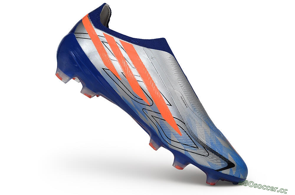 Unisex Adidas F50 Hyperfast Elite Laceless FG Firm Ground Low-Tops Football Boots - Blue/Silver Metallic/Solar Red 4