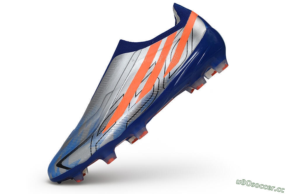 Unisex Adidas F50 Hyperfast Elite Laceless FG Firm Ground Low-Tops Football Boots - Blue/Silver Metallic/Solar Red 5