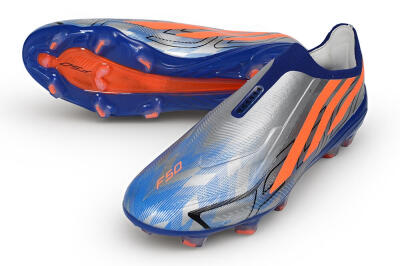 Unisex Adidas F50 Hyperfast Elite Laceless FG Firm Ground Low-Tops Football Boots - Blue/Silver Metallic/Solar Red