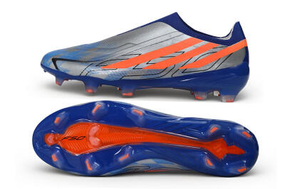 Unisex Adidas F50 Hyperfast Elite Laceless FG Firm Ground Low-Tops Football Boots - Blue/Silver Metallic/Solar Red