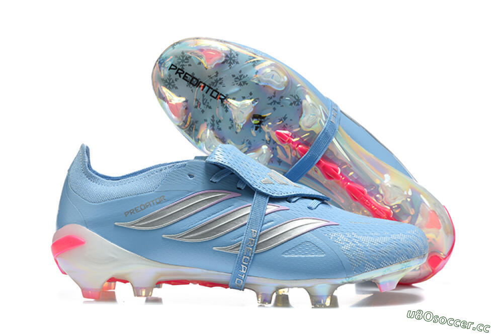 Men's Adidas Predator 26 Elite Fold-Over Tongue FG Firm Ground Low-Tops Football Boots - Blue/Ice Blue/Metallic Silver 2