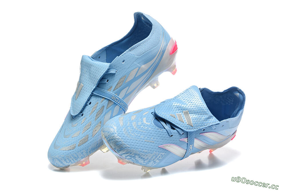 Men's Adidas Predator 26 Elite Fold-Over Tongue FG Firm Ground Low-Tops Football Boots - Blue/Ice Blue/Metallic Silver 6
