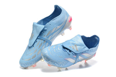 Men's Adidas Predator 26 Elite Fold-Over Tongue FG Firm Ground Low-Tops Football Boots - Blue/Ice Blue/Metallic Silver