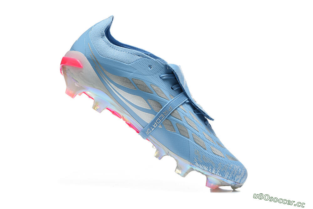 Men's Adidas Predator 26 Elite Fold-Over Tongue FG Firm Ground Low-Tops Football Boots - Blue/Ice Blue/Metallic Silver 7