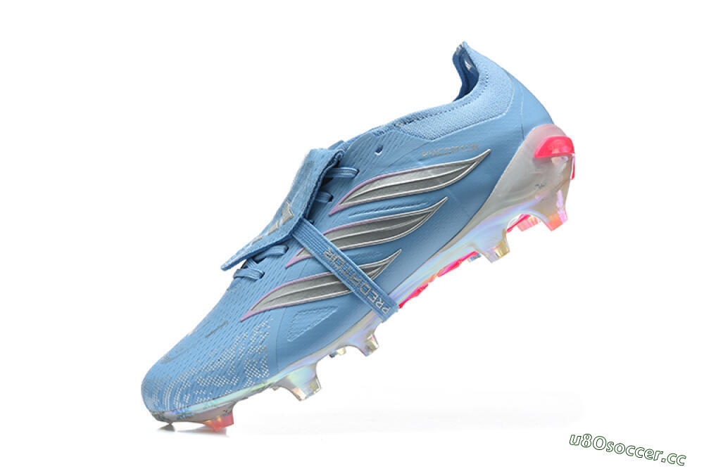 Men's Adidas Predator 26 Elite Fold-Over Tongue FG Firm Ground Low-Tops Football Boots - Blue/Ice Blue/Metallic Silver 8