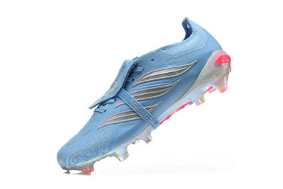 Men's Adidas Predator 26 Elite Fold-Over Tongue FG Firm Ground Low-Tops Football Boots - Blue/Ice Blue/Metallic Silver