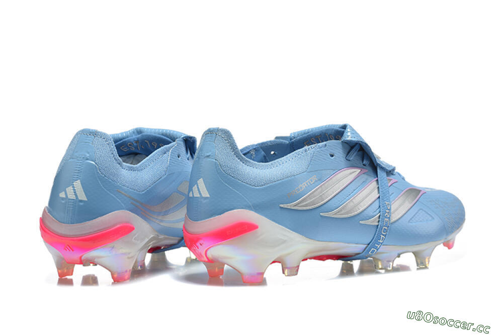 Men's Adidas Predator 26 Elite Fold-Over Tongue FG Firm Ground Low-Tops Football Boots - Blue/Ice Blue/Metallic Silver 9