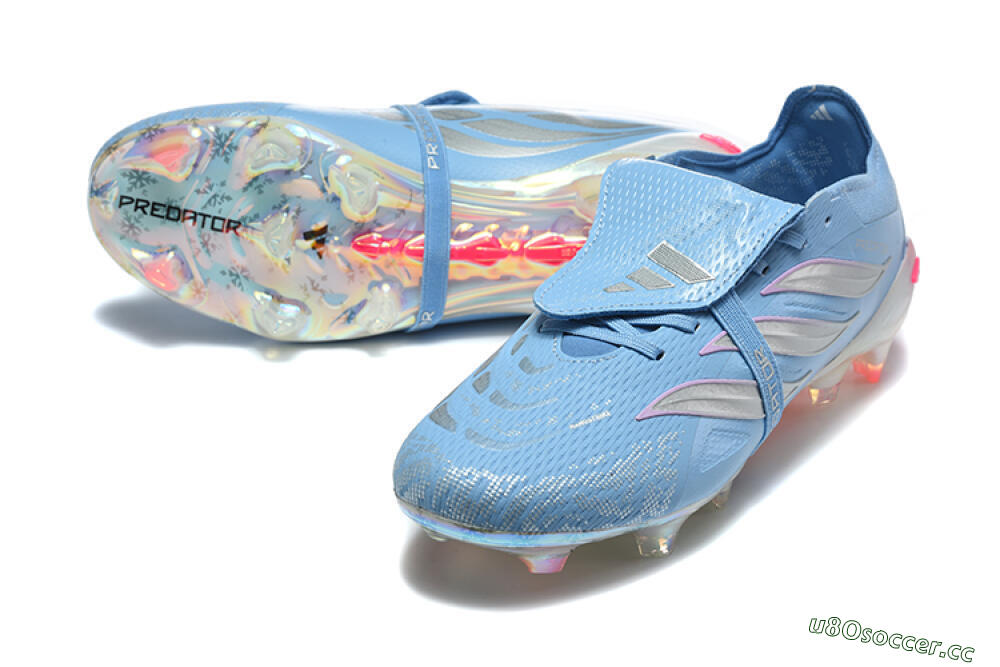 Men's Adidas Predator 26 Elite Fold-Over Tongue FG Firm Ground Low-Tops Football Boots - Blue/Ice Blue/Metallic Silver 3