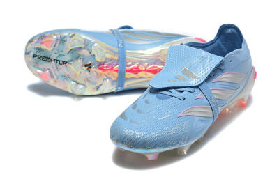 Men's Adidas Predator 26 Elite Fold-Over Tongue FG Firm Ground Low-Tops Football Boots - Blue/Ice Blue/Metallic Silver