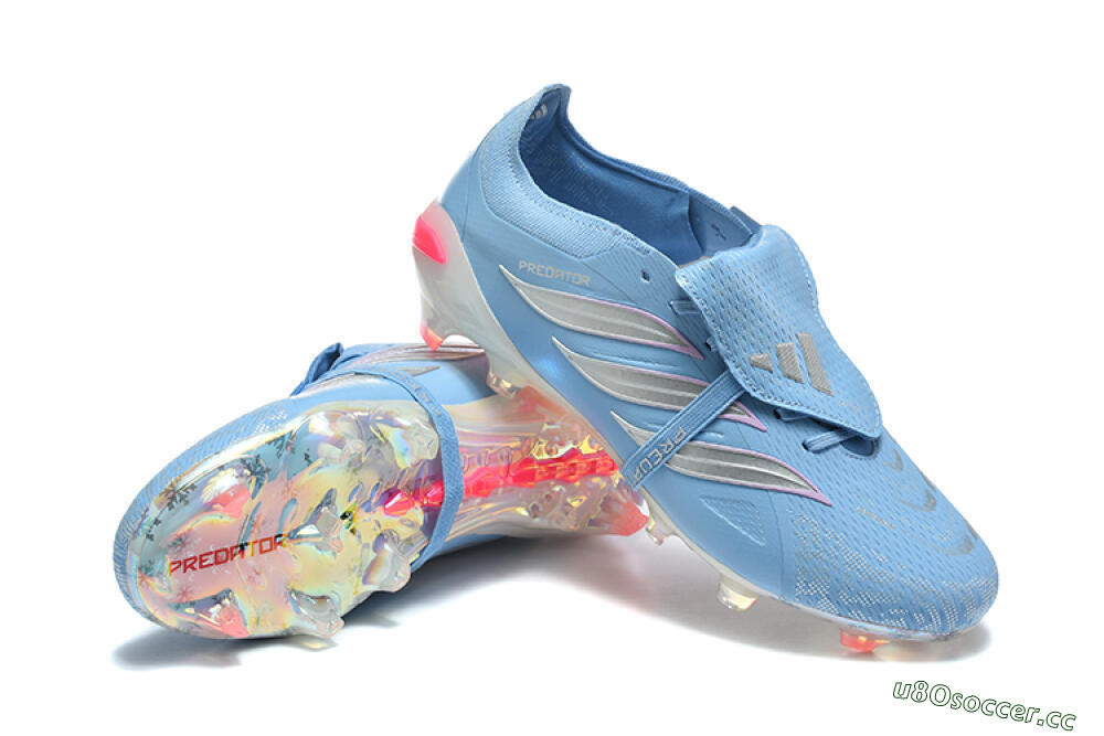 Men's Adidas Predator 26 Elite Fold-Over Tongue FG Firm Ground Low-Tops Football Boots - Blue/Ice Blue/Metallic Silver 4