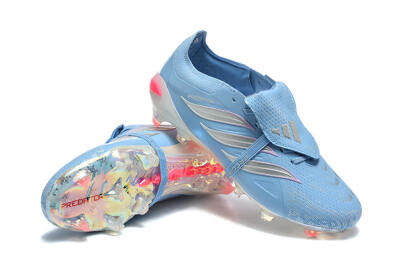 Men's Adidas Predator 26 Elite Fold-Over Tongue FG Firm Ground Low-Tops Football Boots - Blue/Ice Blue/Metallic Silver