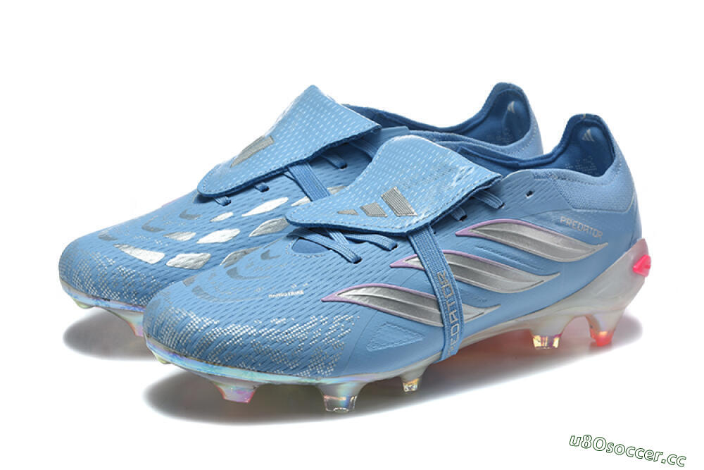 Men's Adidas Predator 26 Elite Fold-Over Tongue FG Firm Ground Low-Tops Football Boots - Blue/Ice Blue/Metallic Silver 5