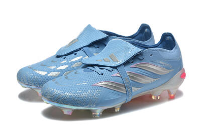 Men's Adidas Predator 26 Elite Fold-Over Tongue FG Firm Ground Low-Tops Football Boots - Blue/Ice Blue/Metallic Silver