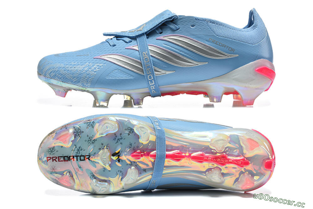 Men's Adidas Predator 26 Elite Fold-Over Tongue FG Firm Ground Low-Tops Football Boots - Blue/Ice Blue/Metallic Silver 1