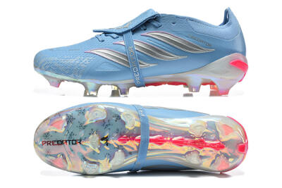 Men's Adidas Predator 26 Elite Fold-Over Tongue FG Firm Ground Low-Tops Football Boots - Blue/Ice Blue/Metallic Silver