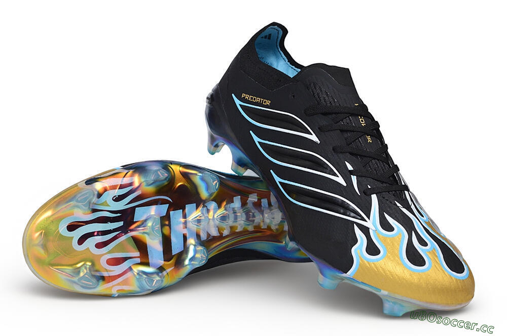 Unisex Adidas Predator 26 Elite FG Firm Ground Low-Tops Football Boots - Black/Core Black/Metallic Gold 3