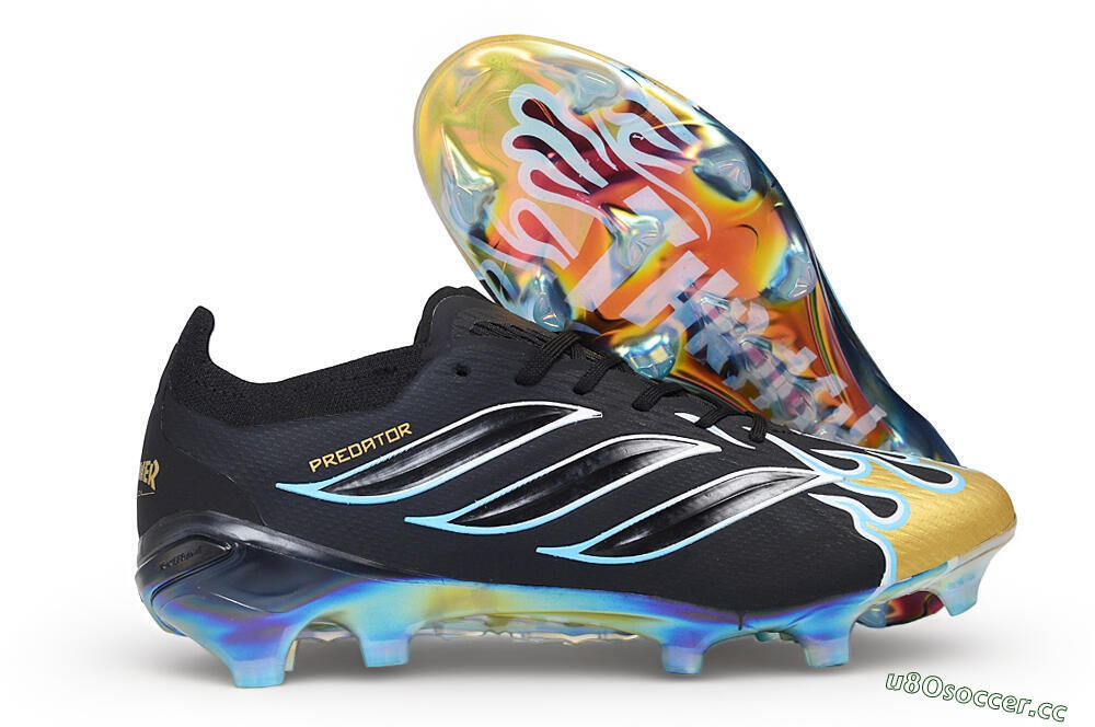 Unisex Adidas Predator 26 Elite FG Firm Ground Low-Tops Football Boots - Black/Core Black/Metallic Gold 2