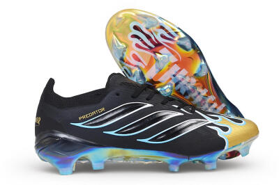 Unisex Adidas Predator 26 Elite FG Firm Ground Low-Tops Football Boots - Black/Core Black/Metallic Gold