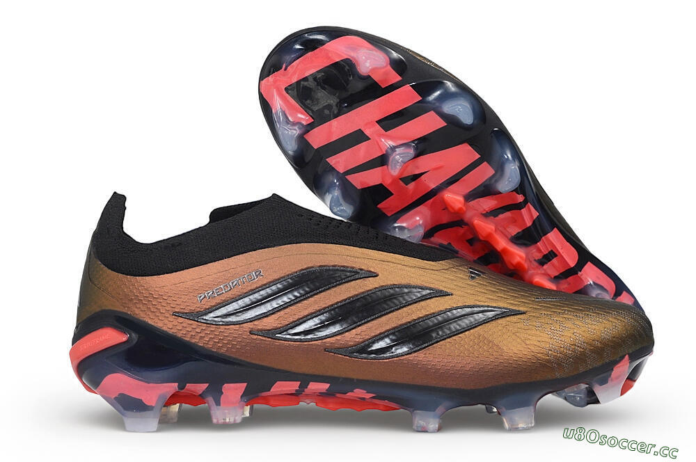 Unisex Adidas Predator 26 Elite Laceless FG Firm Ground Low-Tops Football Boots - Bronze/Metallic Bronze/Core Black 2