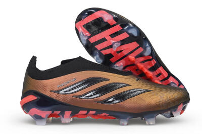 Unisex Adidas Predator 26 Elite Laceless FG Firm Ground Low-Tops Football Boots - Bronze/Metallic Bronze/Core Black