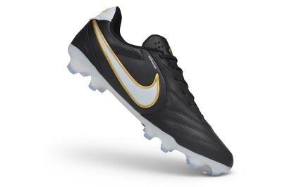 Men's Nike Tiempo Ligera Pro FG Firm Ground Low-Tops Football Boots - Black/Black/Metallic Gold