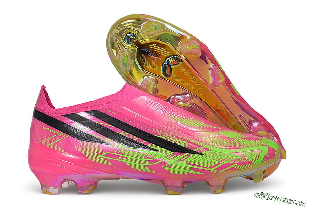 Adidas F50 Hyperfast Elite Laceless FG Firm Ground Low-Tops Football Boots - Pink/Lucid Pink/Solar Green 2
