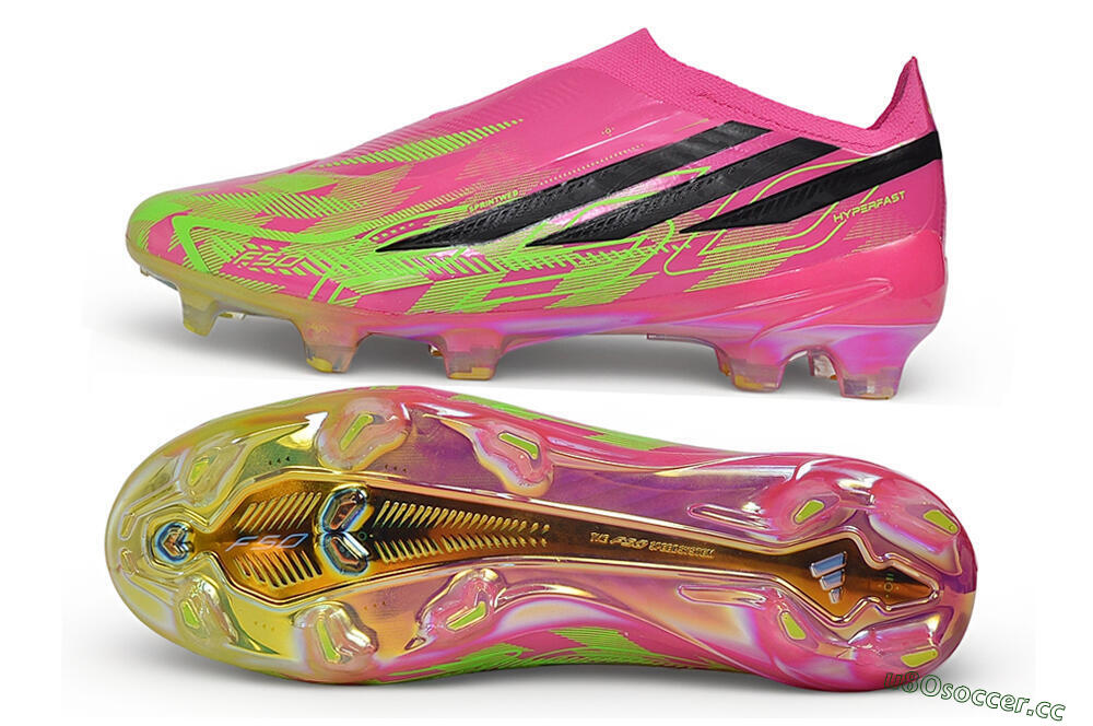 Adidas F50 Hyperfast Elite Laceless FG Firm Ground Low-Tops Football Boots - Pink/Lucid Pink/Solar Green 1