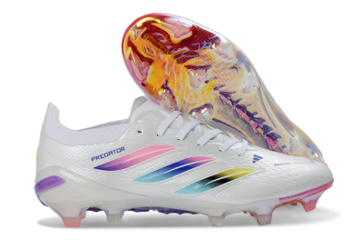Unisex Adidas Predator 26 Elite FG Firm Ground Low-Tops Football Boots - White/Iridescent/Multicolor