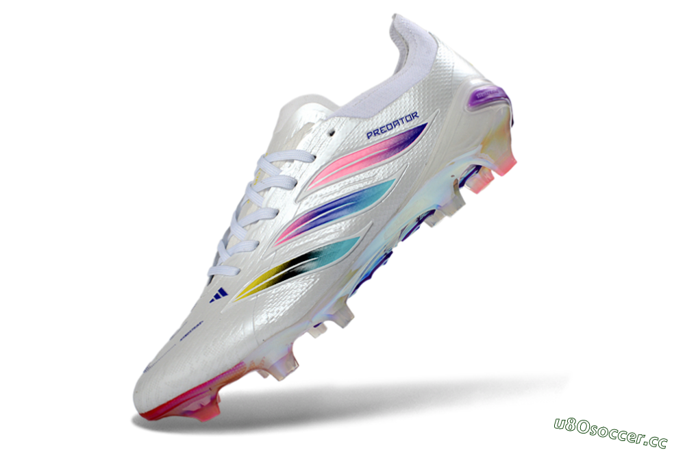 Unisex Adidas Predator 26 Elite FG Firm Ground Low-Tops Football Boots - White/Iridescent/Multicolor 5